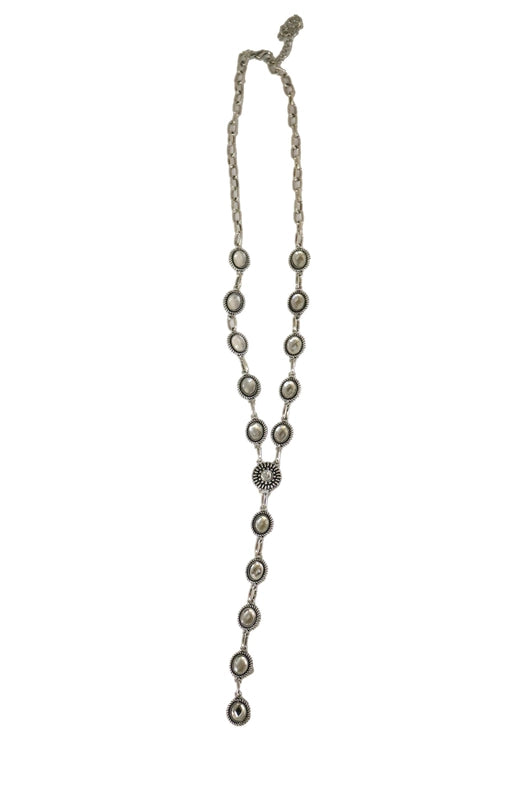 West & Co. Silver Oval Rhinestone Concho Lariat Necklace