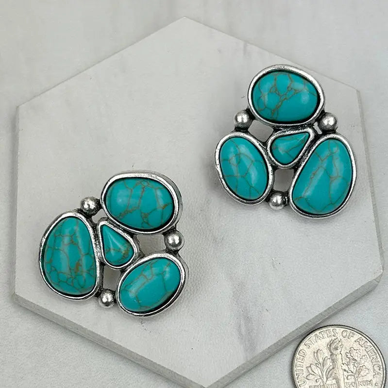 Blue Turquoise Cluster Earrings