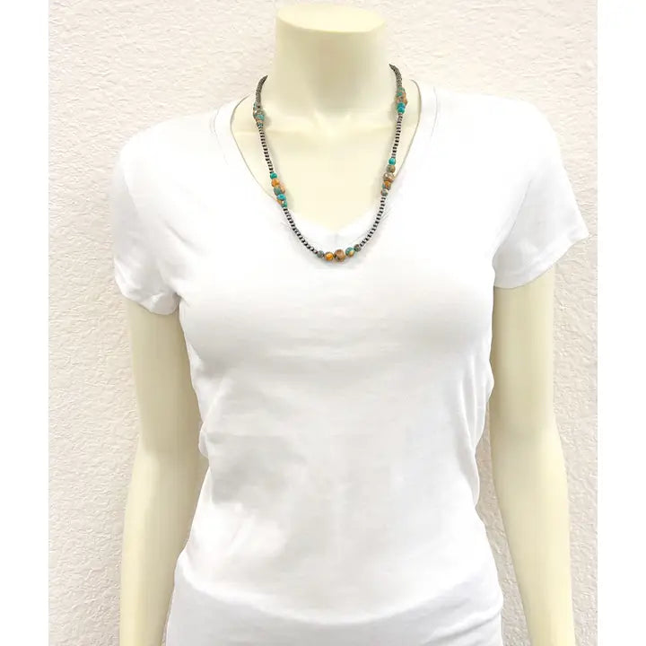 22" Handmade Navajo Inspired Clustered Gemstone Beaded Necklace