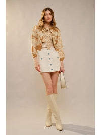 Women's Western Motif Tie Front Cardigan in Taupe