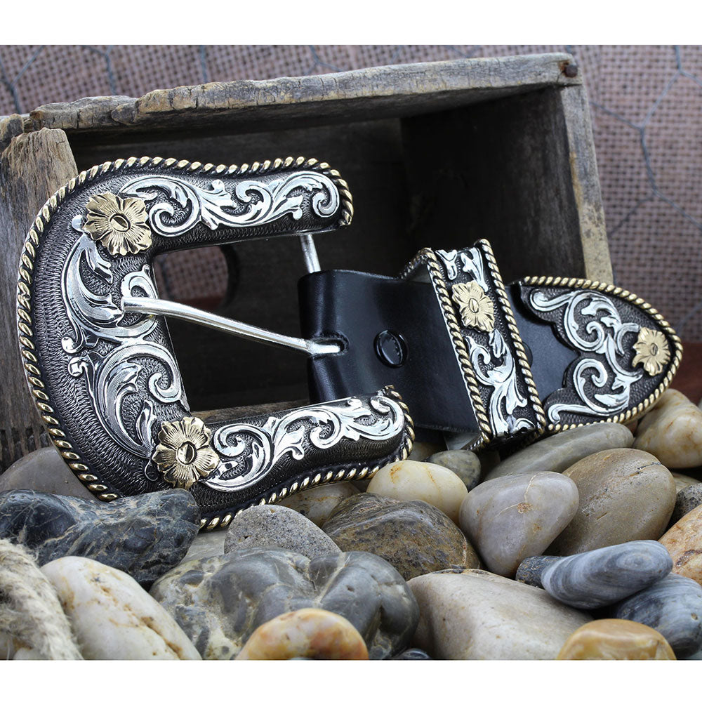 Montana Silversmiths Antiqued Two-Tone Filigree 3-Piece Belt  display picture 3
