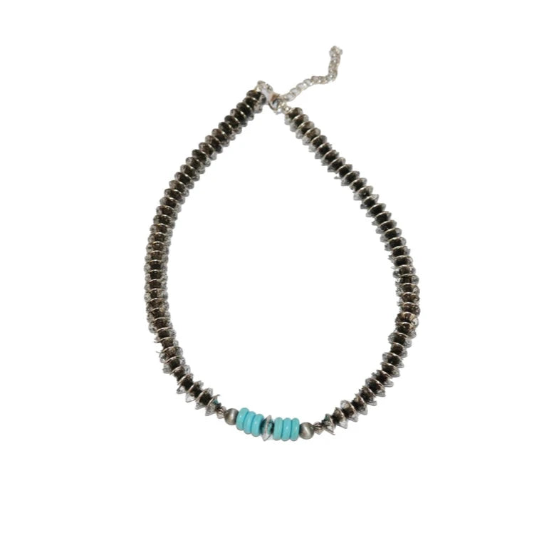 West & Co. Burnished Silver Disc & Turquoise Beaded Necklace