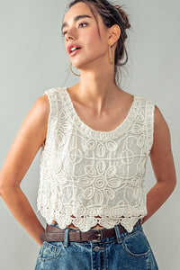 Women's Lace Reverie Cropped Tank Top in Natural