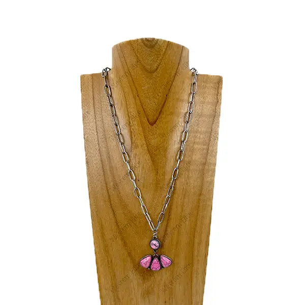 20" Burnished Silver Paperclip Chain Necklace with Pink Stone Pendant