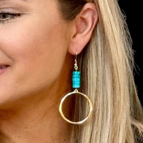 West & Co. Turquoise Beaded Gold Dangle Hoop Earrings