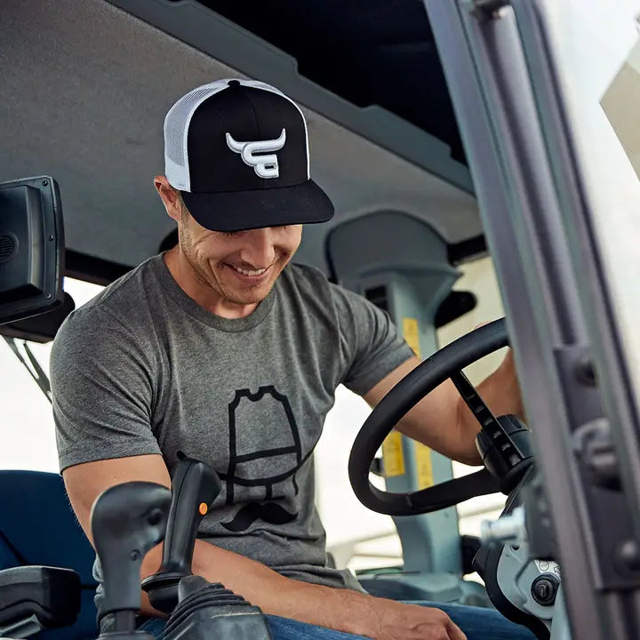 Cowboy Cool "El Toro" Flat Bill Hat in Black & White