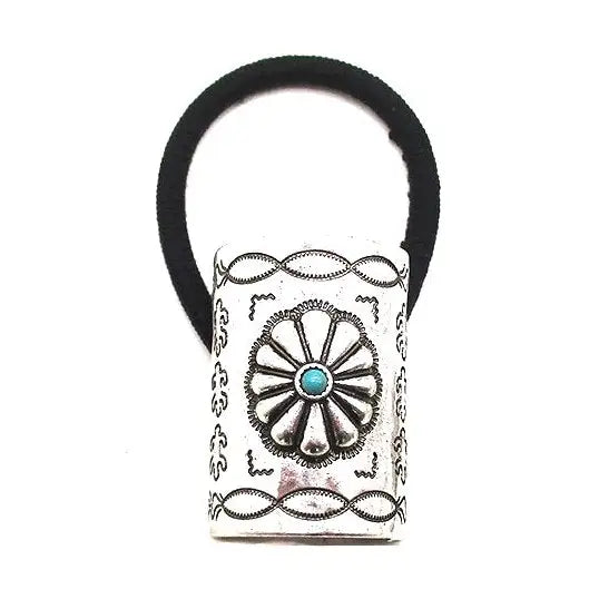 Silver Western Rectangle Concho Hair Tie