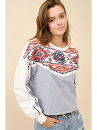 Women's Embroidered Contrast Yoke Sweatshirt