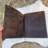 Leather Floral Embossed Diamond Cowhide Portfolio in Brown