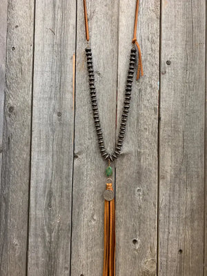 J Forks Hand Carved Wood & Leather Tassel Necklace