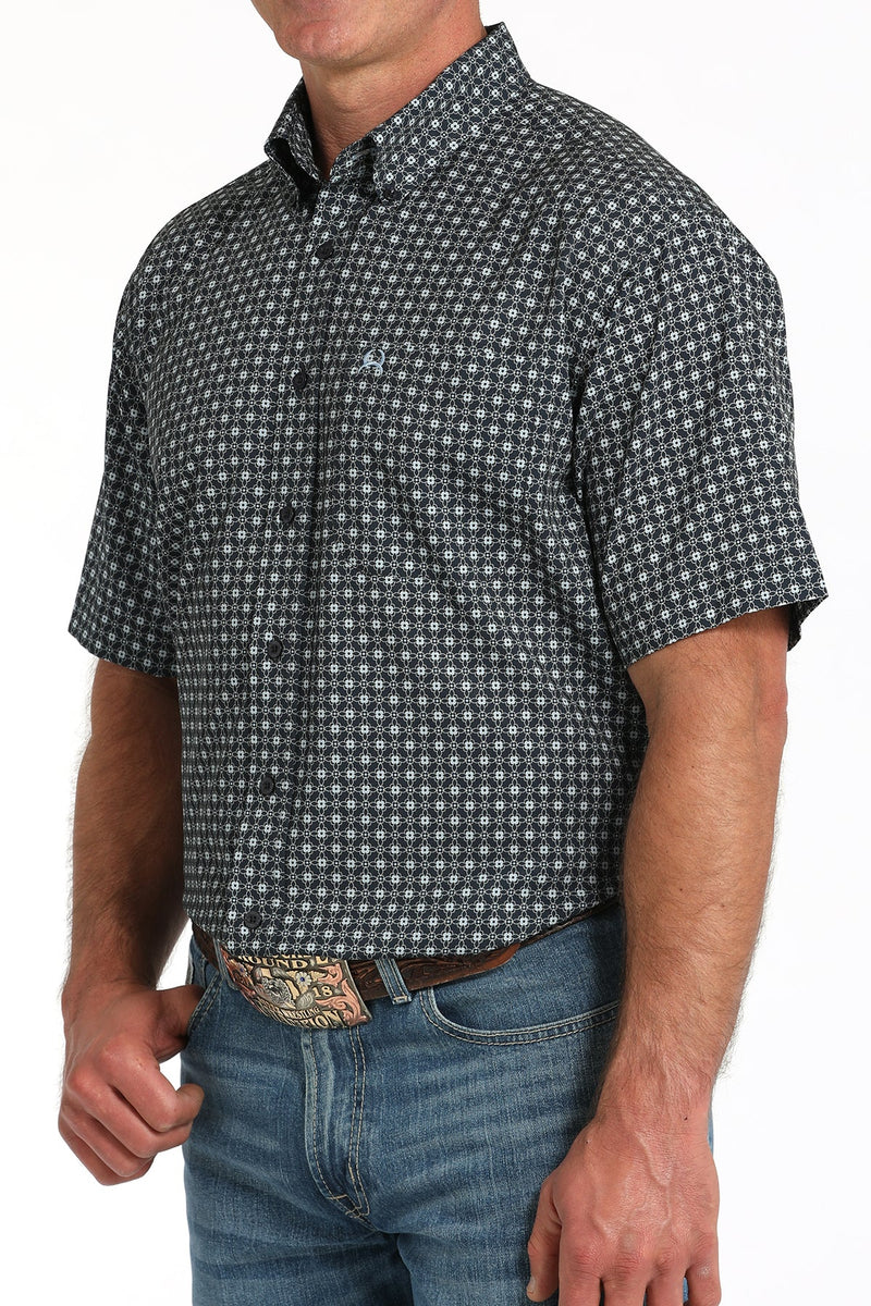 Cinch Men's S/S Arenaflex Geometric Western Button Down Shirt in Black & White