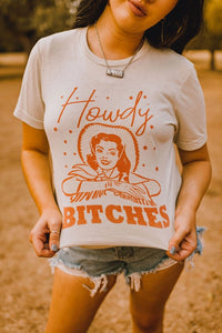 Women's Howdy B*tch Western Cowgirl Graphic Tee in Natural