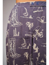 Women's Western Motif Wide Leg Cropped Pants in Washed Navy