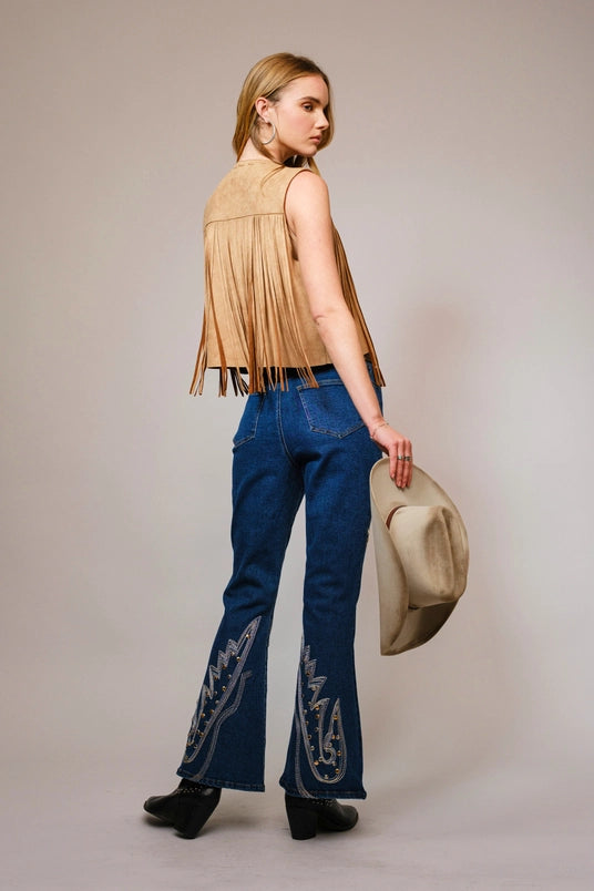 Women's Western Fringe Suede Vest in Camel