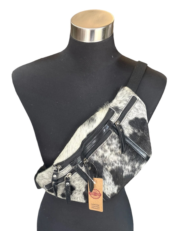 Vintage Cowhide Fanny Pack Sling in Black