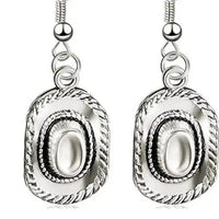 Western Cowboy Hat Earrings-Silver