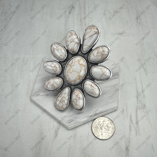 White Stone Flower Cluster Statement Ring