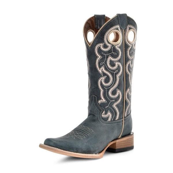 Circle G Women's Embroidery & Cut Out Square Toe Western Boot in Blue