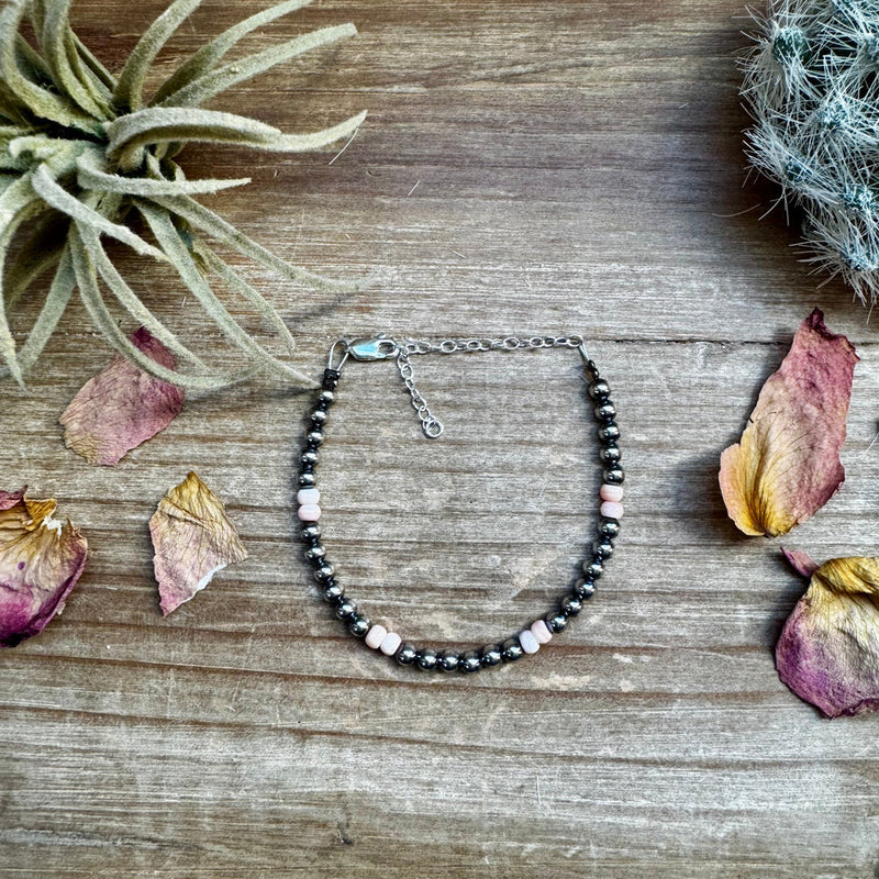 6 1/4" Bracelet with Pink Conch Shell and Sterling Silver Pearls