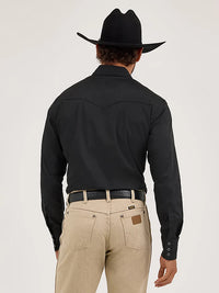 Wrangler Men's L/S Solid Broadcloth Western Snap Shirt in Black