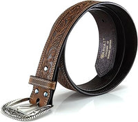 Ariat Men's Brown Floral Tooled Double Stitched Western Leather Belt