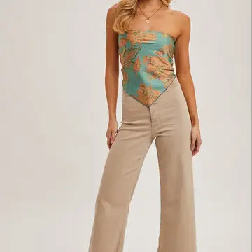 Women's Paisley Satin Bandana Tube Top in Light Teal