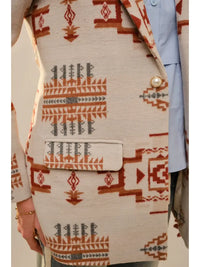 Women's Aztec Pattern Jewel Button Blazer in Taupe