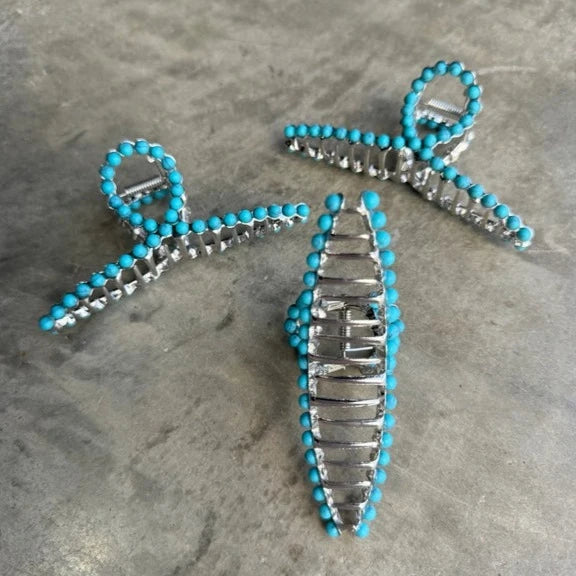 Studded Turquoise Inspired Western Claw Clip