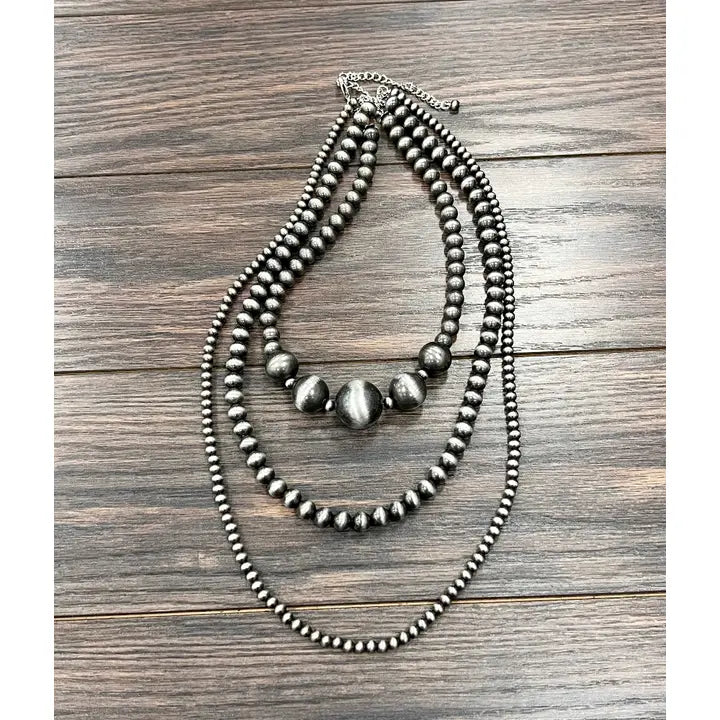 30" Three Strand Handmade Navajo Inspired Bead Necklace