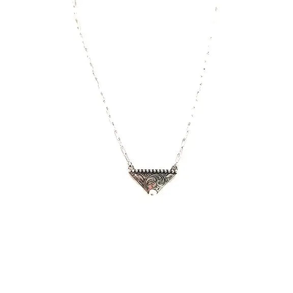 Western Etched Dainty Triangle Necklace