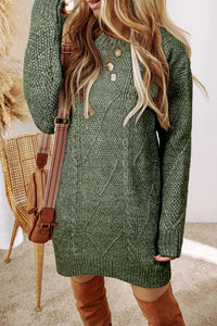 Women's Cable Knit Drop Shoulder Sweater Dress in Mist Green