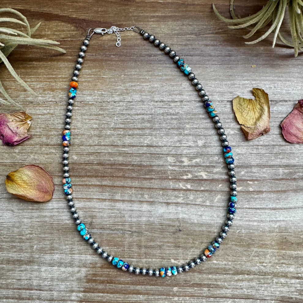 18" 5mm Sterling Silver Pearls with Lapis Mix Beads Necklace