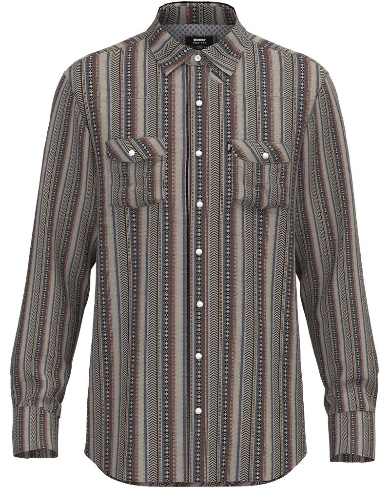 Hooey Men's Sol Serape Stripe L/S Western Snap Shirt in Grey