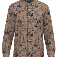 Hooey Men's Sol American Indian Print L/S Western Snap Shirt in Tan