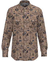 Hooey Men's Sol American Indian Print L/S Western Snap Shirt in Tan