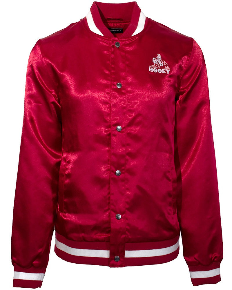 Hooey Men's Branded Satin Bomber Jacket in Red & White