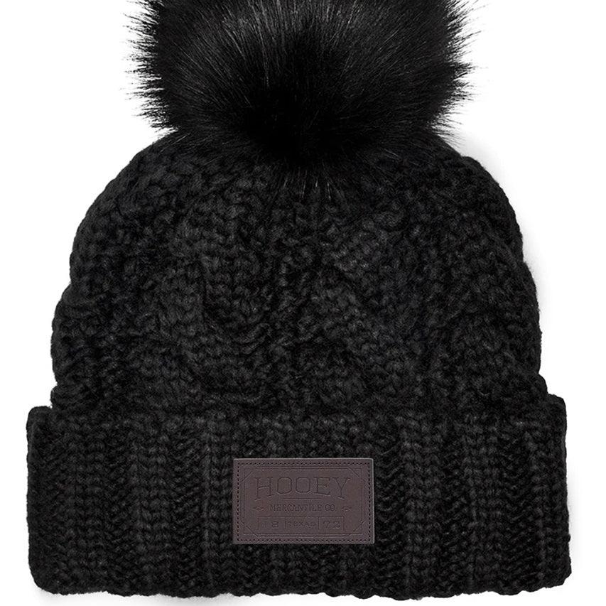 Hooey Logo Patch Pom-Pom Beanie in Black