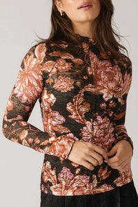 Women's Lace Long Sleeve Fashion Top in Black Floral