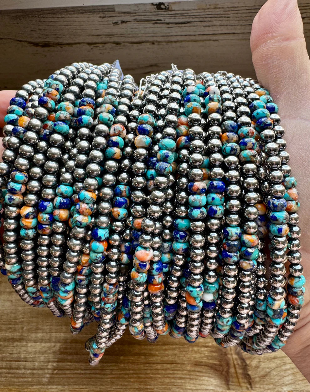 18" 5mm Sterling Silver Pearls with Lapis Mix Beads Necklace