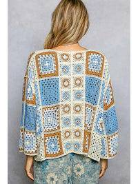 Women's Front Tie Crochet Cardigan in Blue Multi