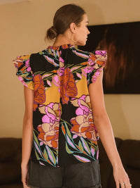 Women's Printed Short Flutter Sleeve Top in Multicolor (Available in Plus Sizes)