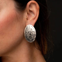 West & Co. Burnished Silver Southwest Stamped Oval Drop Earrings