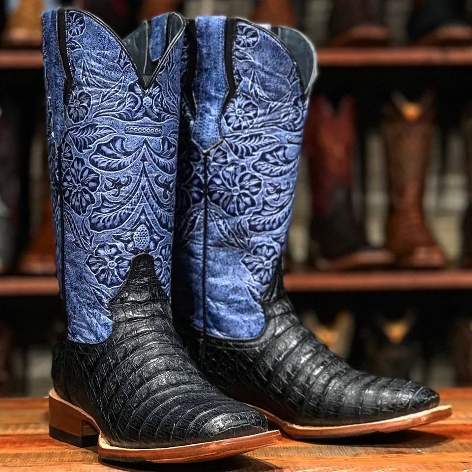 Tanner Mark Women s Caiman Belly Print Western Boots Matte Black