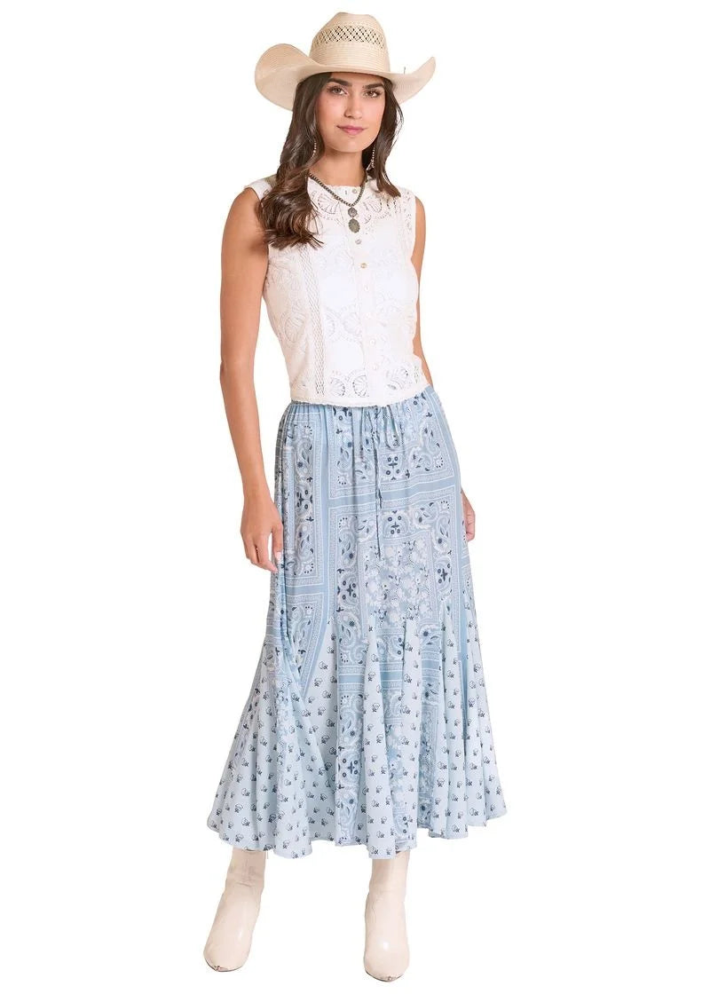 Panhandle Slim Women's Bandana Print Maxi Skirt in Cerulean