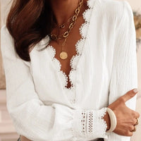 Women's Crochet Lace L/S Textured Blouse in White