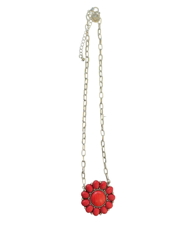 West & Co. Red Turquoise Stone Flower Silver Chain Necklace