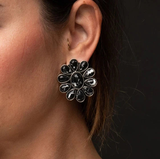 West & Co. Black Flower Cluster Drop Earrings