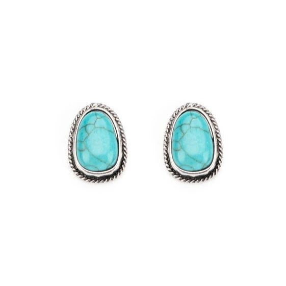 West & Co. Burnished Silver Rope Bordered Turquoise Stone Drop Earrings