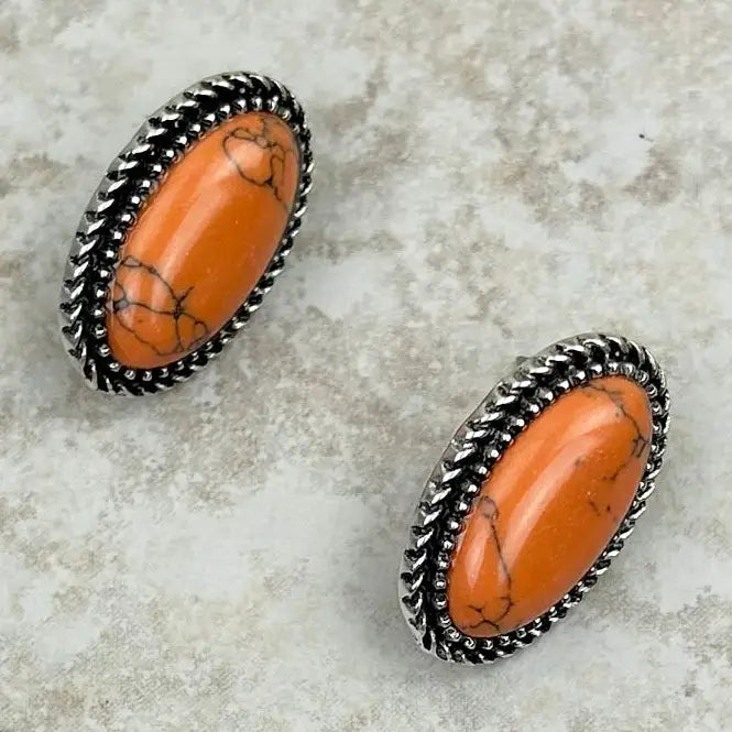 Oval Stone Stud Earrings (4 Colors Available)