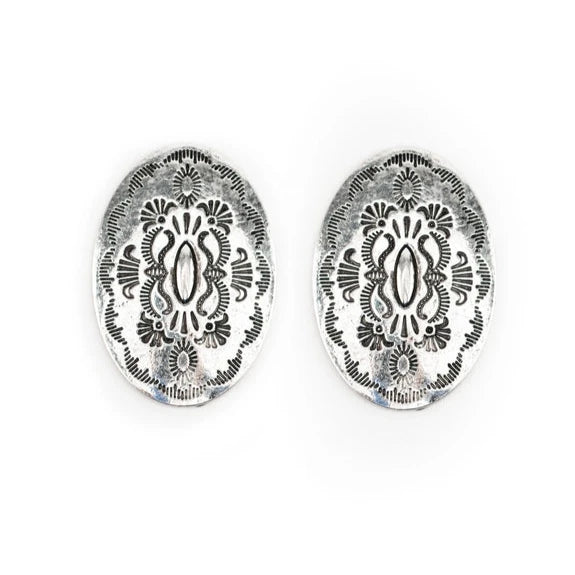 West & Co. Burnished Silver Southwest Stamped Oval Drop Earrings